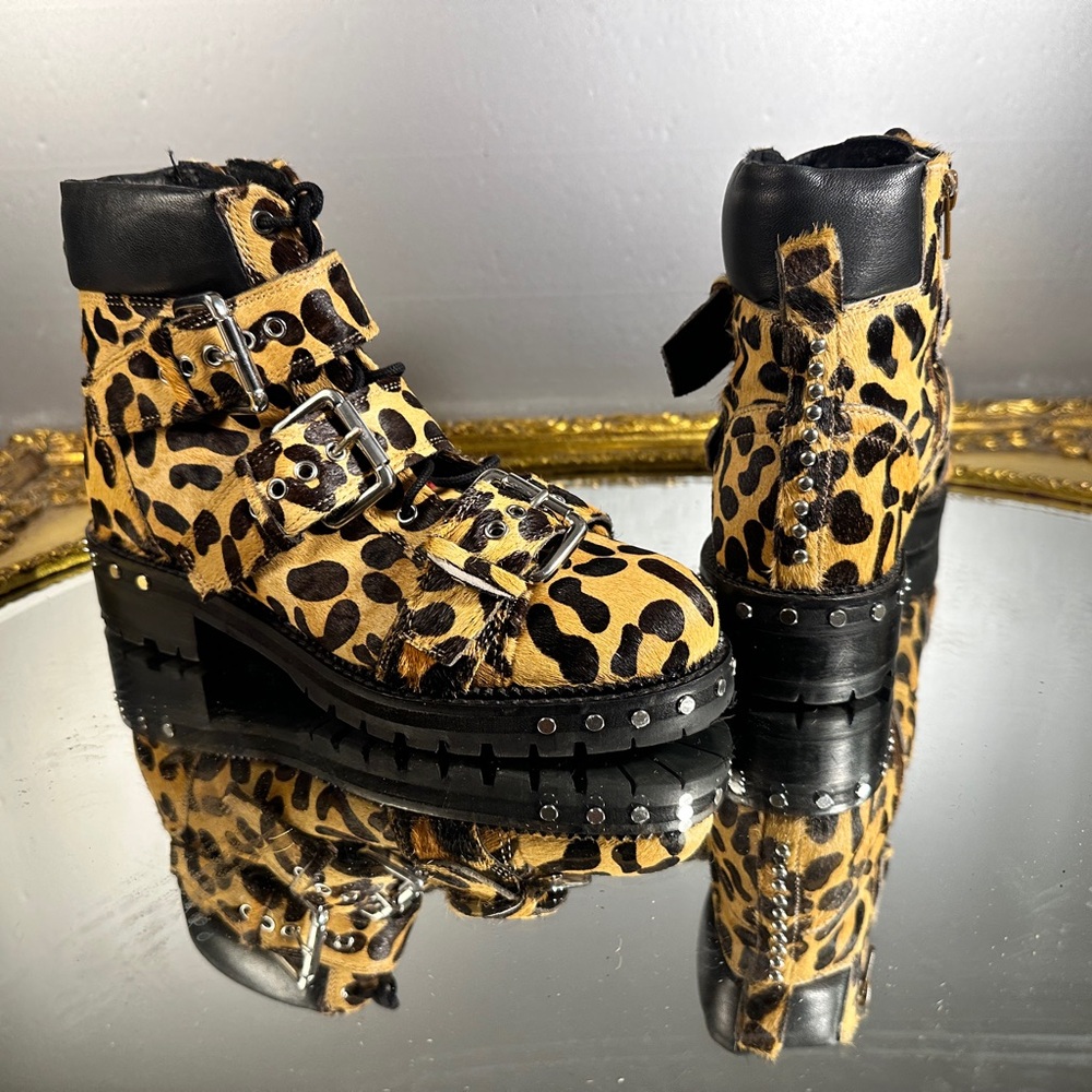 New top shop started platform pony haired, leopard print boots size 38